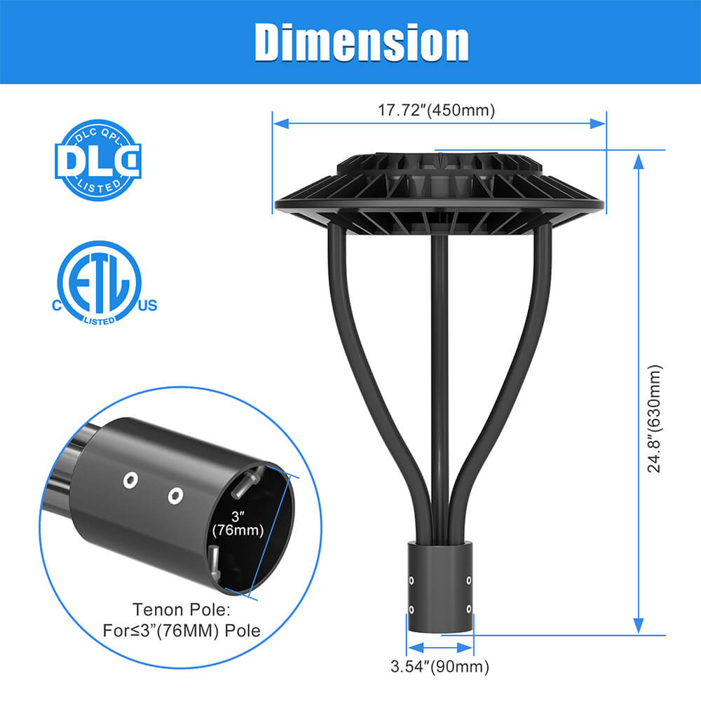 thumbnail image 2 of 150W LED Circular Post Top Light With Dusk-to-Dawn Sensor - 3000K-5000K Selectable, Black 2 of 6