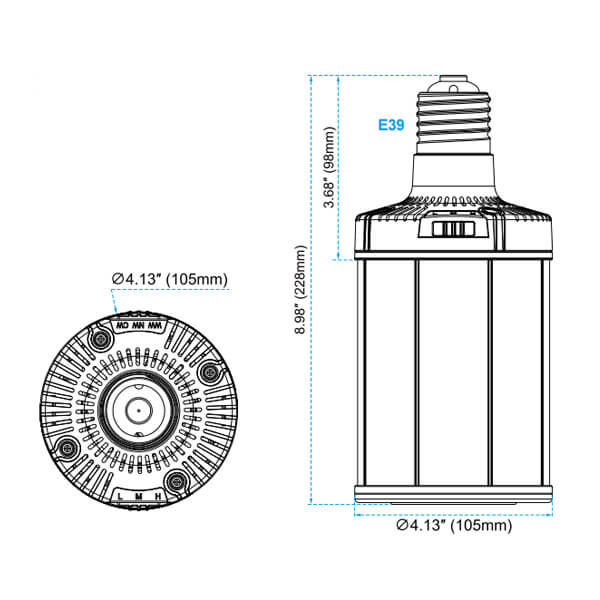 90w 120w 150w corn bulb led size